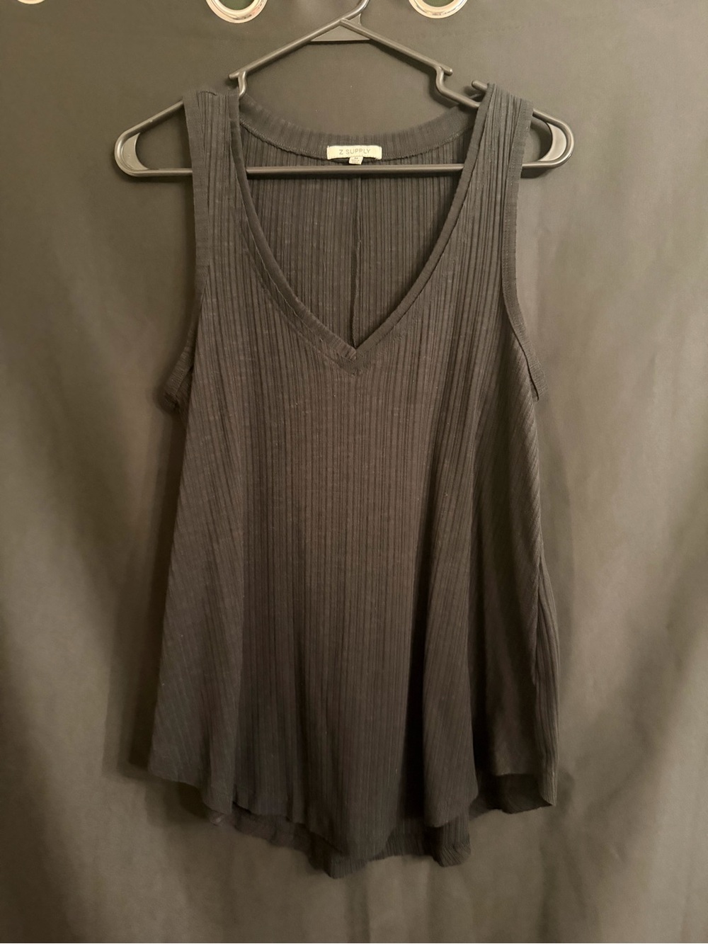 Z Supply Black Ribbed V-Neck Swing Tank Size M